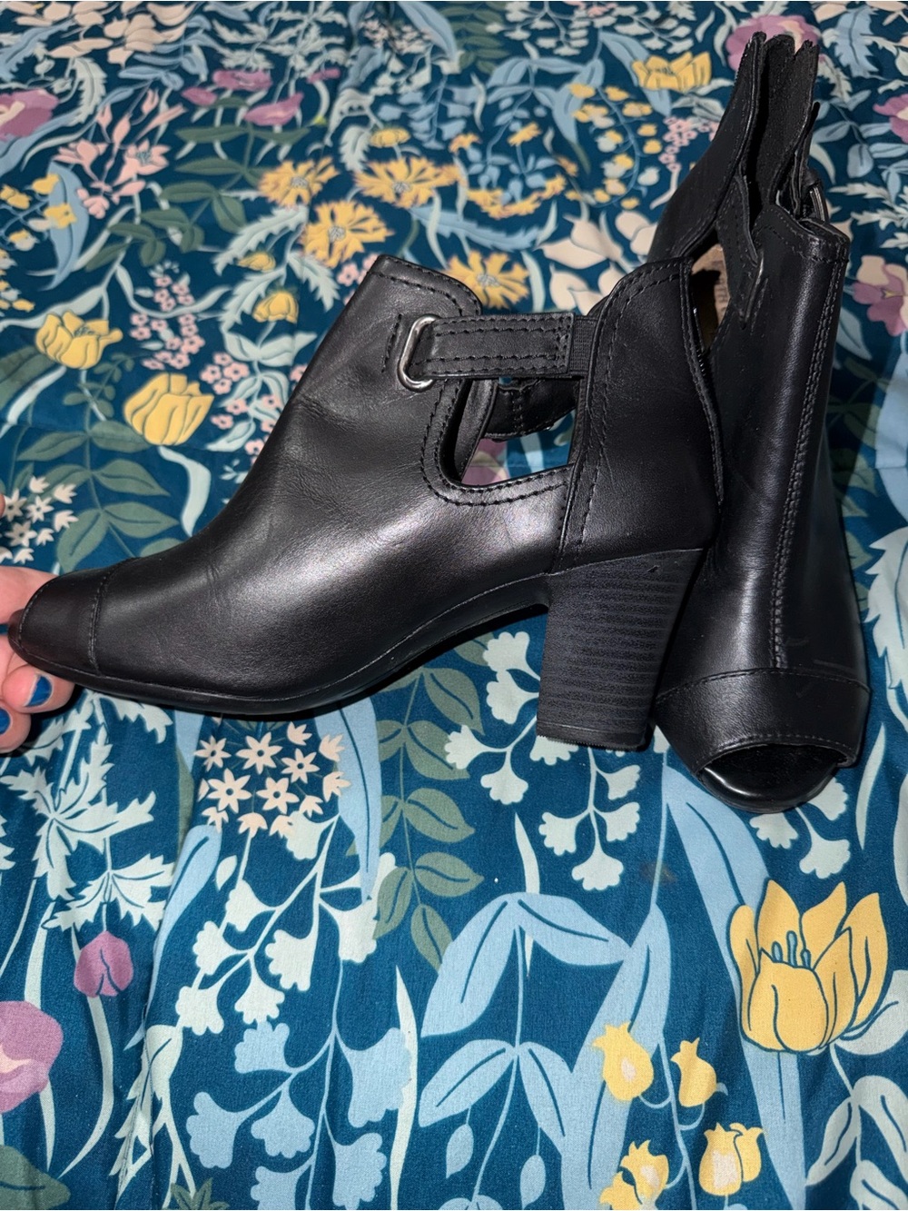 Earth Origins Black Cutout Peep-Toe Block Heel Boots